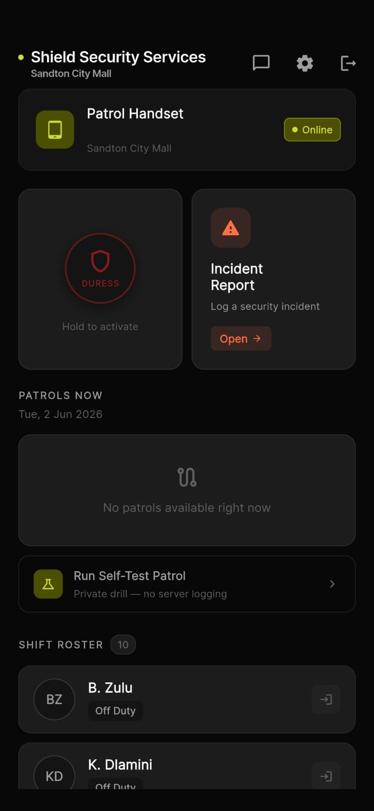 OnGuard guard device app home screen